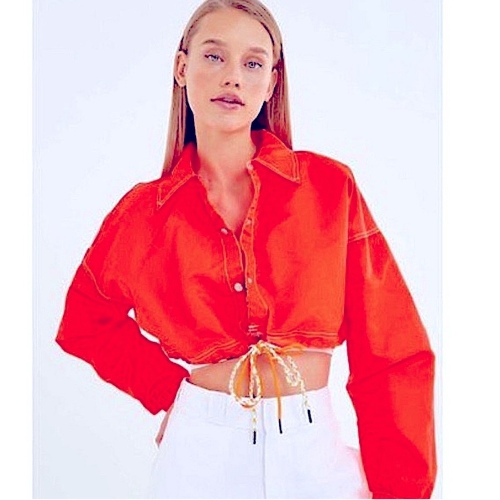 Urban Outfitters Orange Long Sleeve Crop Top windbreaker jacket size XS